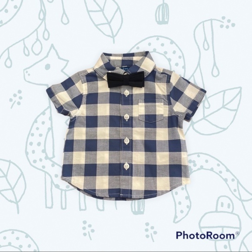 Blue and white plaid with tie- 069
